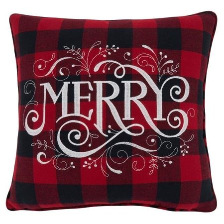 SARO LIFESTYLE SARO 6627.R16SP 16 in. Square Red Buffalo Plaid Merry Throw Pillow with Poly Filling 6627.R16SP